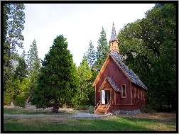 Kalifornia, Drzewa, Kościółek, Drewniany, Yosemite